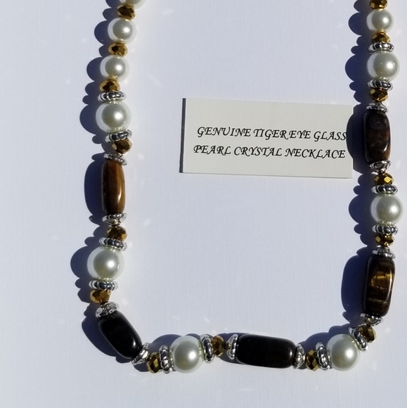 genuine tiger eye with glass pearls crystal necklace - Picture 4 of 5